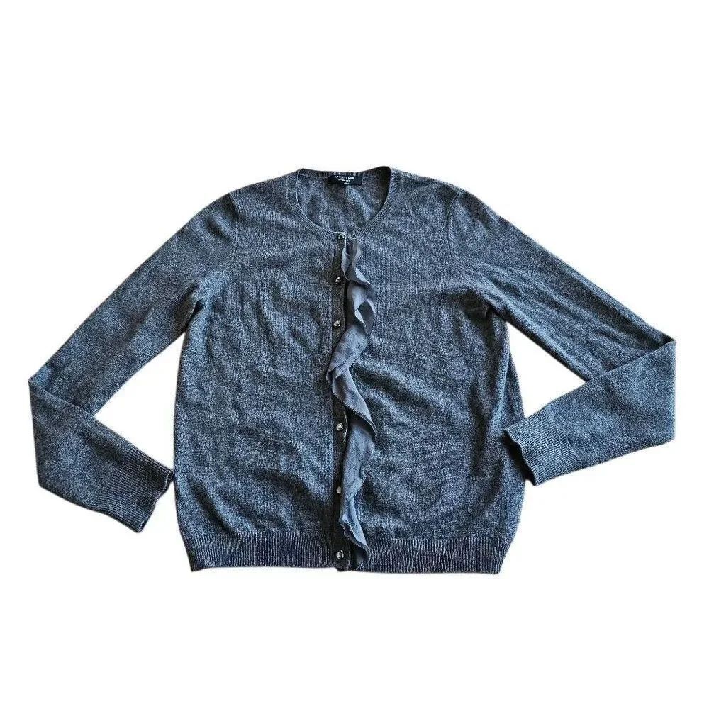 Ann Taylor womens Sz M gray Ruffle cashmere cardigan sweater